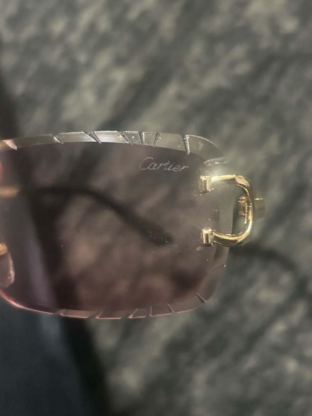 Cartier C Décor Rimless Diamond Cut Sunglasses with Rose Lenses and Gold Frame - Picture 10 of 10